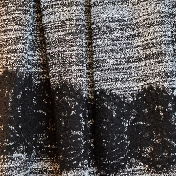Karl Lagerfeld Tweed Lace Hem Marled Black Skirt Size 4 Feminine Coquette Girl - Picture 11 of 14